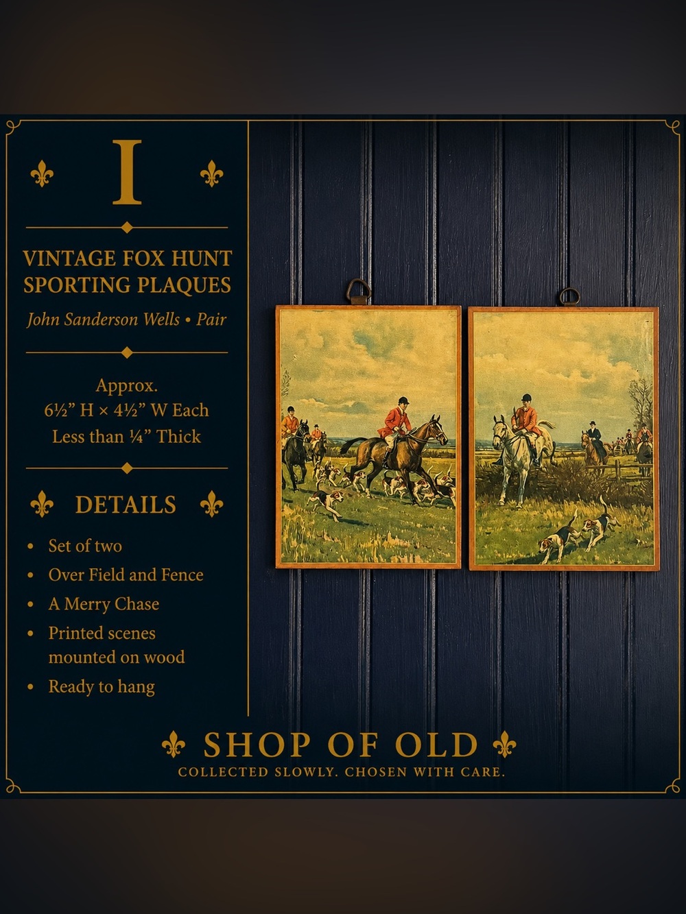 Vintage John Sanderson Wells Fox Hunt Plaques — Pair